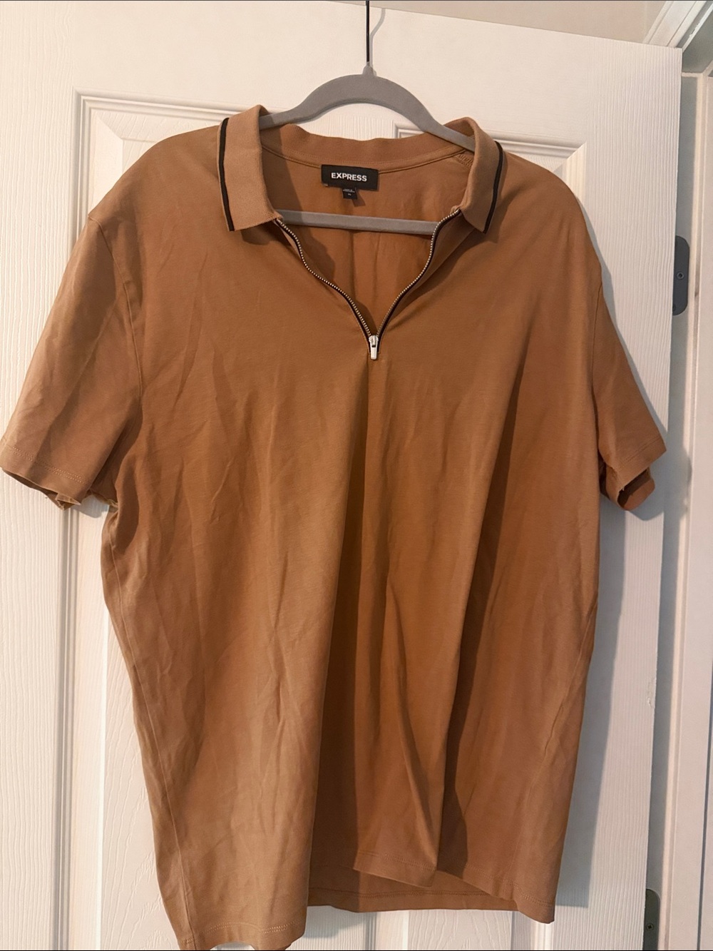Express Men’s Camel Brown Short-Sleeve Zip Polo